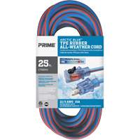 Prime LT530825 Arctic Blue TPE-Rubber Locking Extension Cord, All-Weather, SJEOW, 12/3 AWG, 15 A, 25'