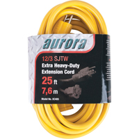 Outils Aurora XC485 Cordon rallonge en vinyle, Ext&eacute;rieur, SJTW, AWG 12/3, 15 A, 25'