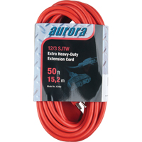 Aurora Tools XC492 Vinyl Extension Cord, Outdoor, SJTW, 12/3 AWG, 15 A, 3 Outlet(s), 50'