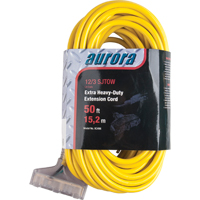 Outils Aurora XC498 Cordon rallonge en vinyle avec indicateur lumineux, Ext&eacute;rieur, SJTOW, AWG 12/3, 15 A, 3 prise(s), 50'