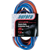 Aurora Tools XC503 TPE-Rubber Extension Cord With Light Indicator, All-Weather, SJEOW, 12/3 AWG, 15 A, 25'