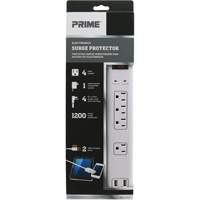 Prime PB505104 USB Charging Surge Protectors, 4 Outlets, 1200 J, 1875 W, 4' Cord