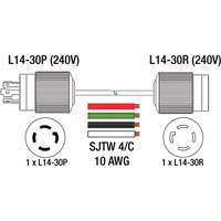 Generator Extension Cord with Quad Tap, 10 AWG, 30 A, 4 Outlet(s), 25'  XI765 | TENAQUIP