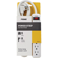 Prime PB801115 Power Strip, 6 Outlet(s), 8', 15 A, 1875 W, 125 V