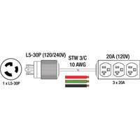 King Canada K-L530-25-3T Generator Extension Cord with Tritap, STW, 10 AWG, 3 Outlet(s), 25'
