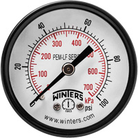Winters PEM1406 Manom&egrave;tre &eacute;conomique,  2", 0 - 100 psi, Fixation arri&egrave;re, Analogique
