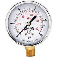 Economy Pressure Gauge, 2-1/2" , 0 - 15 psi, Bottom Mount, Analogue  YB879 | TENAQUIP