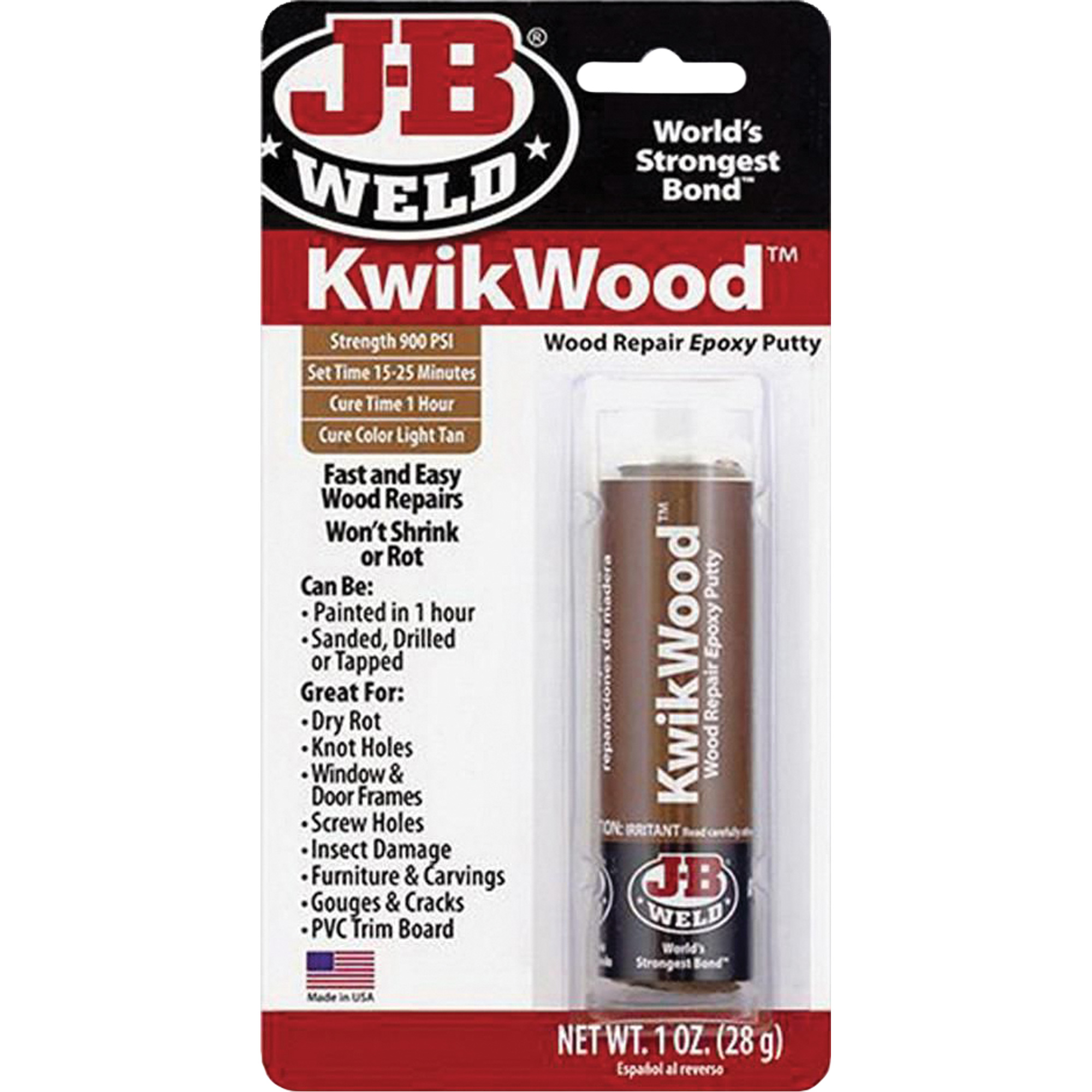 J-B Weld 8257CAN KwikWood Epoxy, 2 oz., Stick, Tan