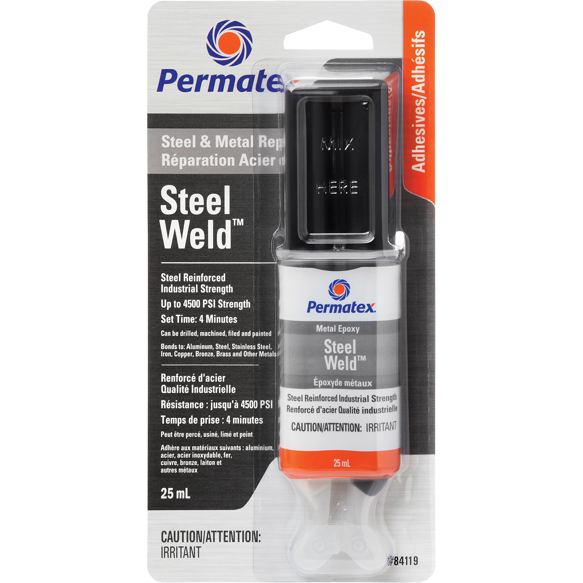Ｋ.T.C Permatex 84119 Steel Weld Epoxy, 25 ml, Syringe, Two-Part, Grey