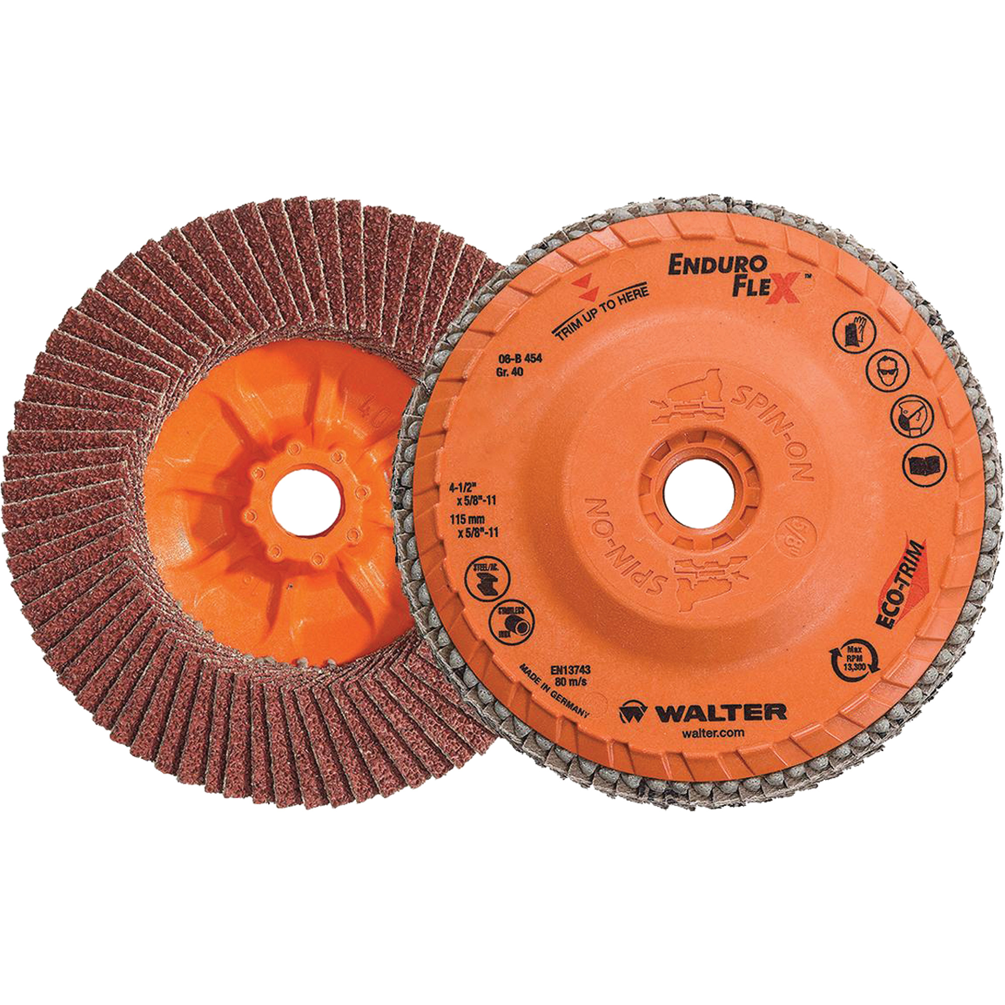 Walter Surface Technologies EnduroFlex Flap Disc, 41/2" x 5/8"11
