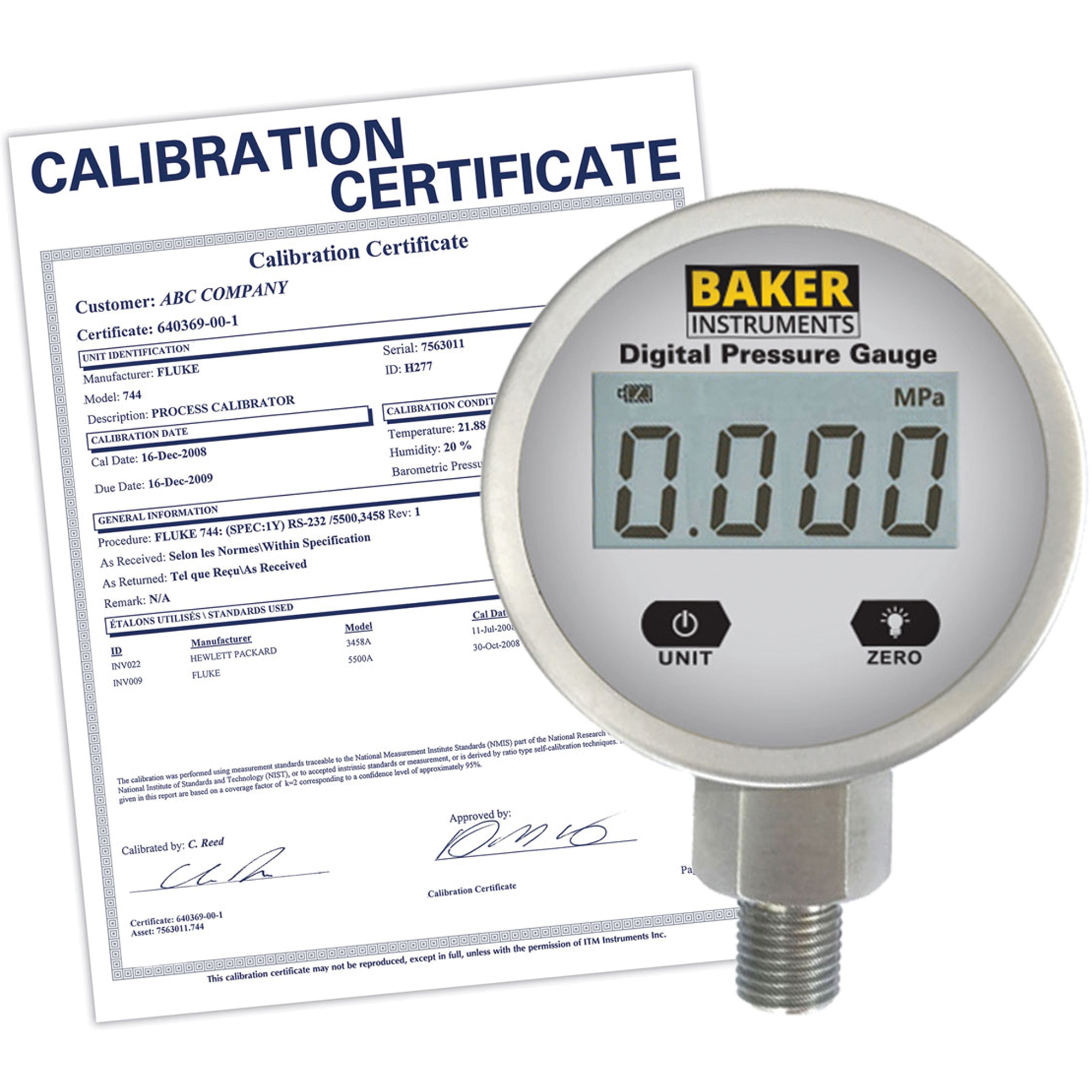 BAKER B5000 Series Digital Pressure Gauge with ISO Certificate, 21/2
