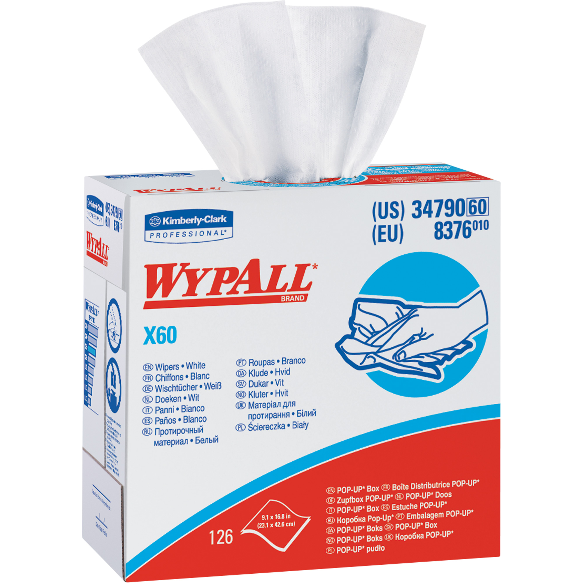 KIMBERLYCLARK WypAll® X60 Wipers, AllPurpose, 164/5" L x 83/4" W