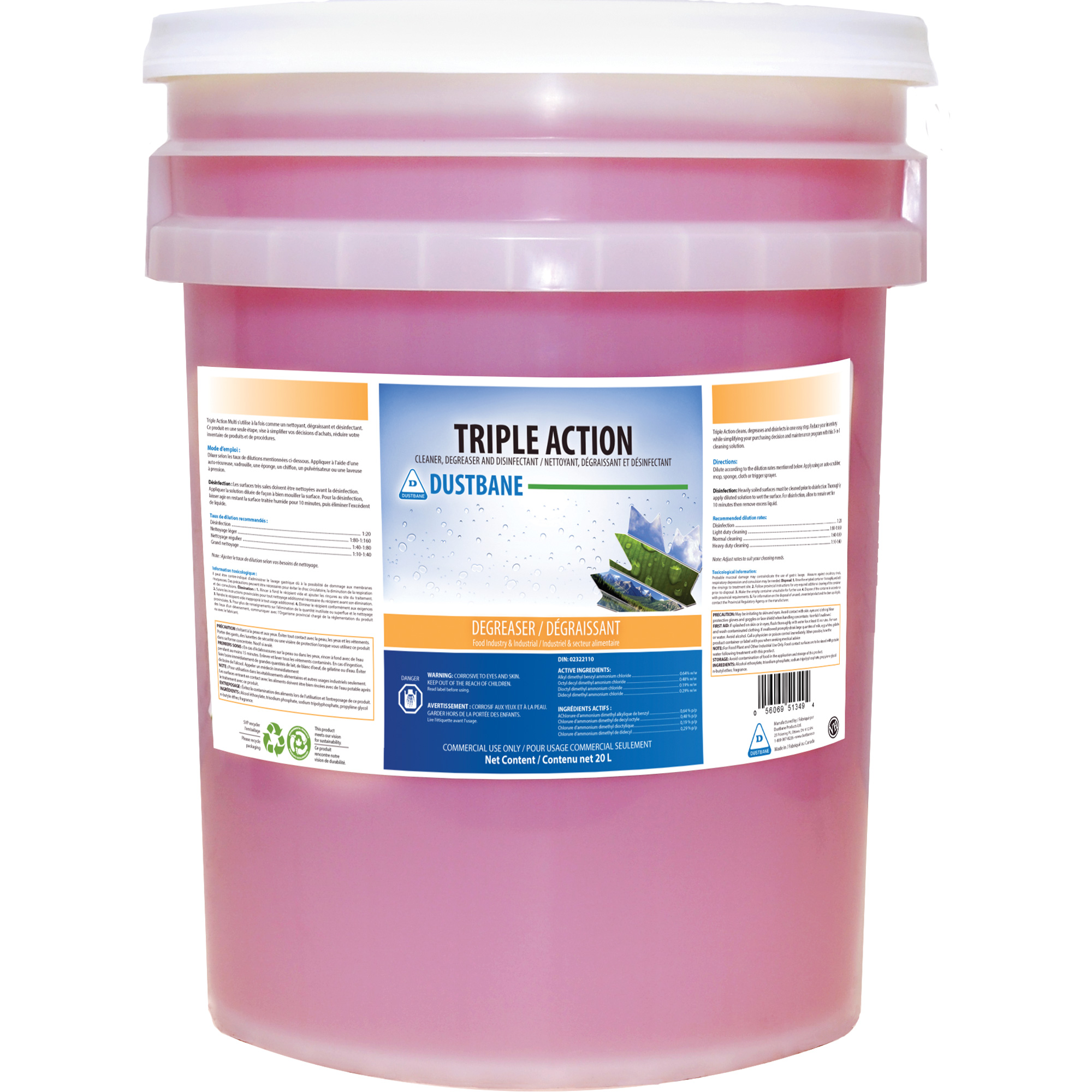 Dustbane 51349 Triple Action Disinfecting Cleaner & Degreaser, Pail