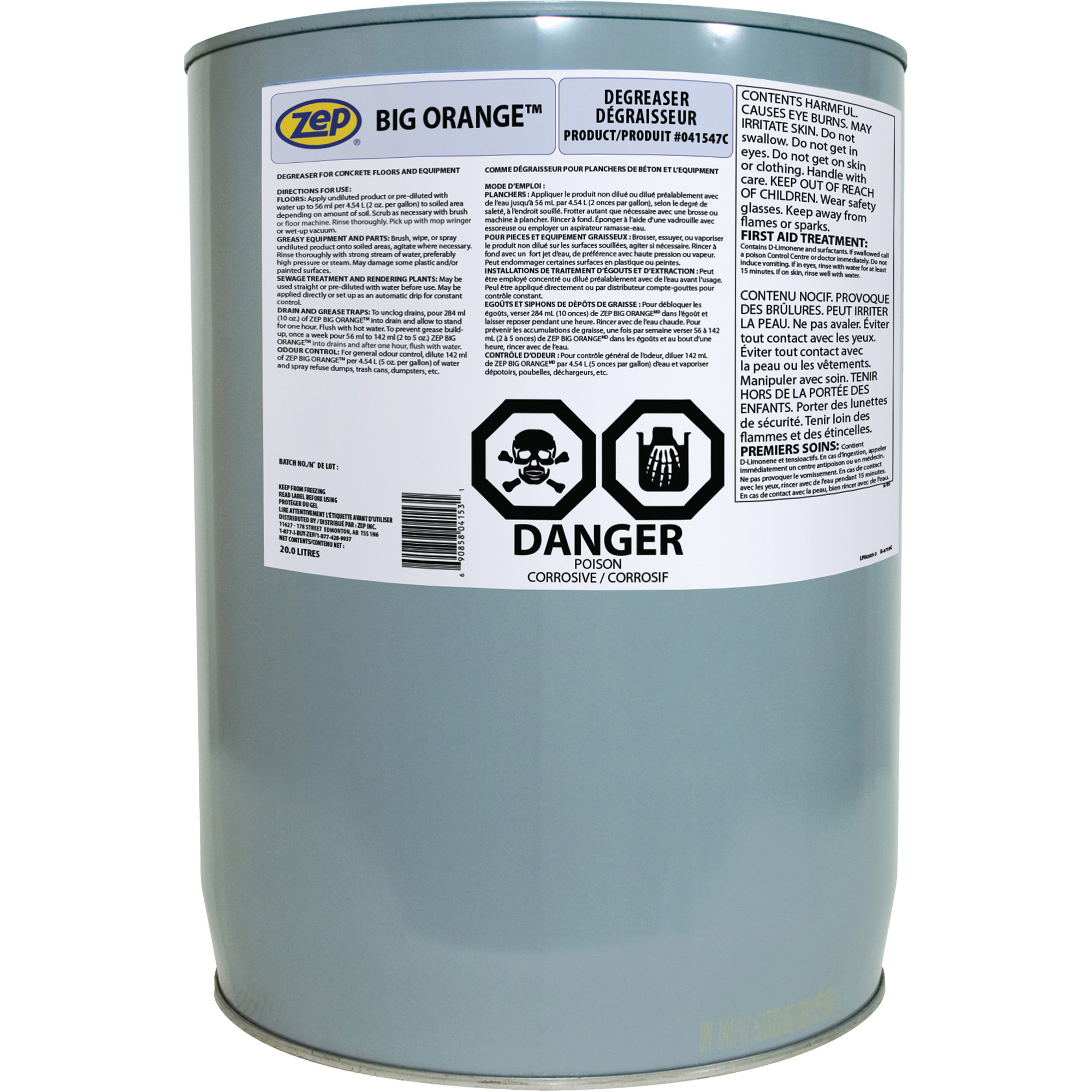 Zep 41547C Big Orange Industrial Degreaser & Graffiti Remover, 20 L