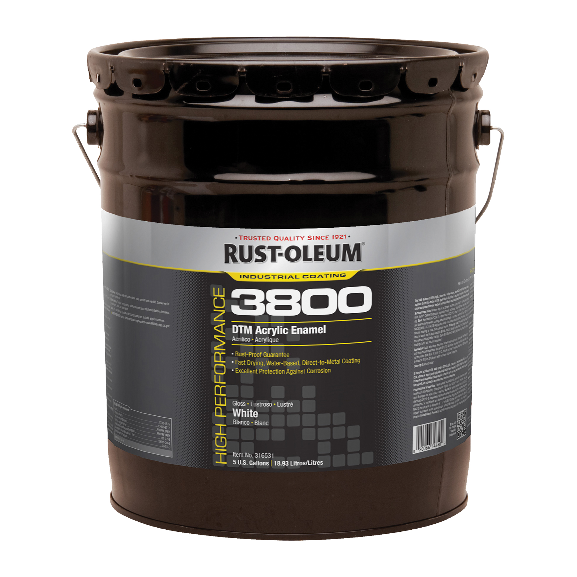 RUSTOLEUM 3800 HighPerformance DTM Acrylic Enamel, 5 gal., Pail
