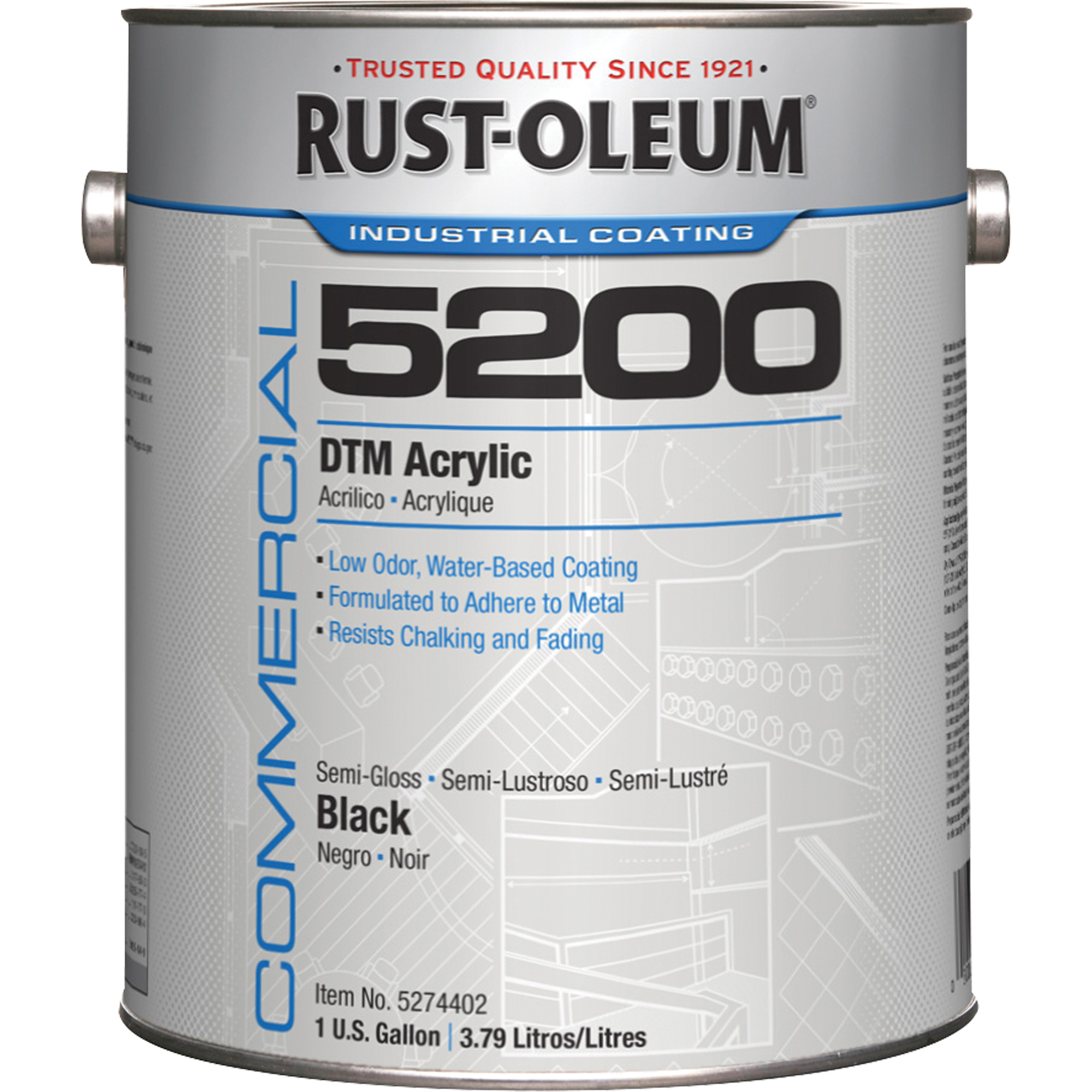 RUSTOLEUM 5200 System DTM Acrylic Paint, Gallon, Black KQ138 (5274402