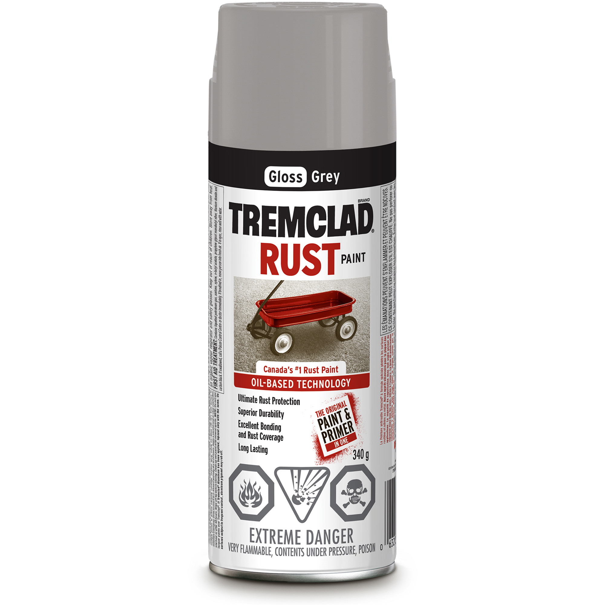 RUSTOLEUM Tremclad® Oil Based Rust Paint, Grey, Aerosol Can KQ684
