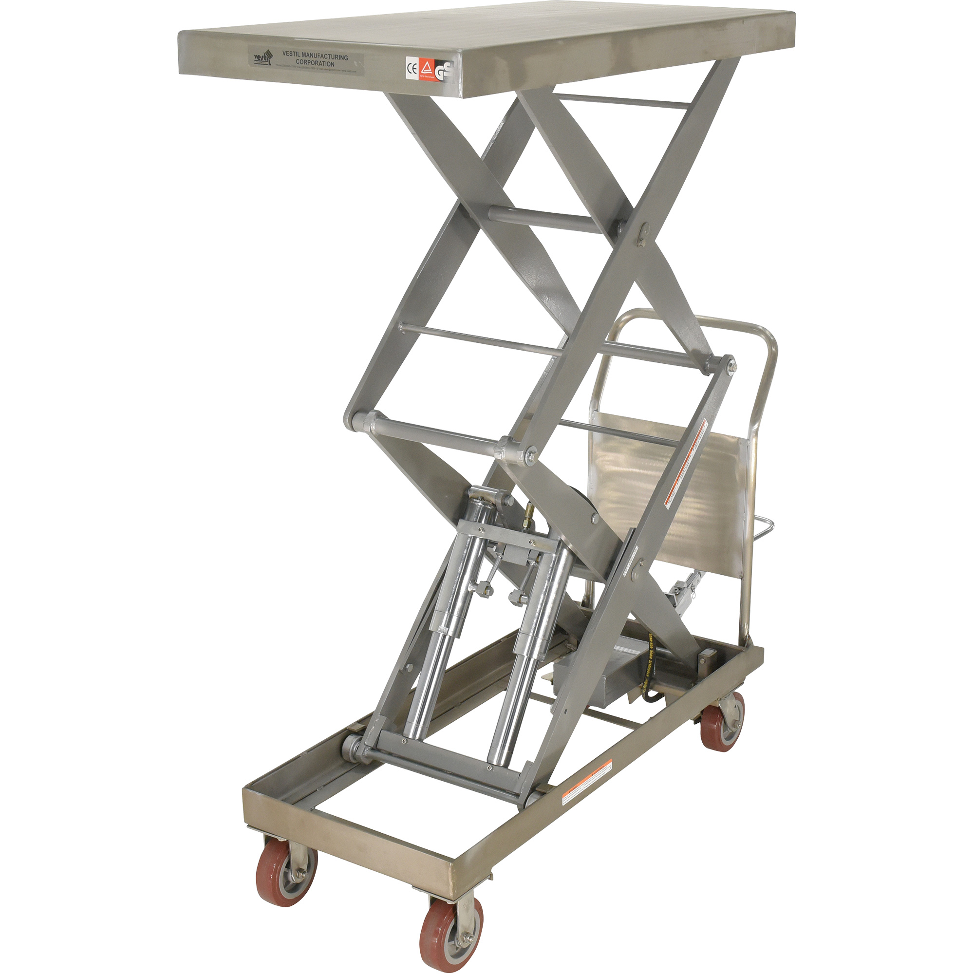 VESTIL Manual Hydraulic Scissor Lift Table, 471/2" L x 24" W, Partial Stainless Steel, 1500 lbs