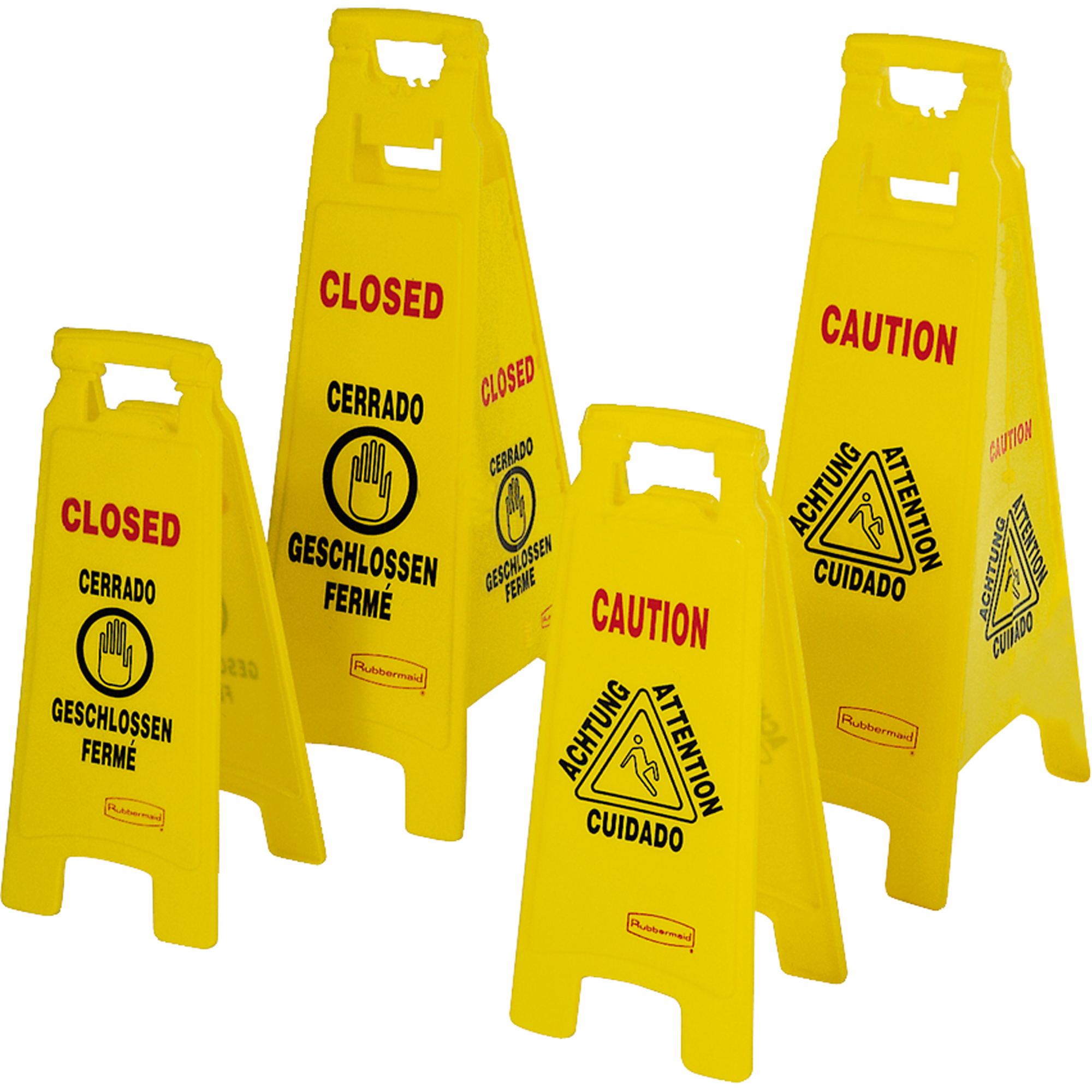RUBBERMAID Wet Floor Safety Signs, Quadrilingual with Pictogram NB790