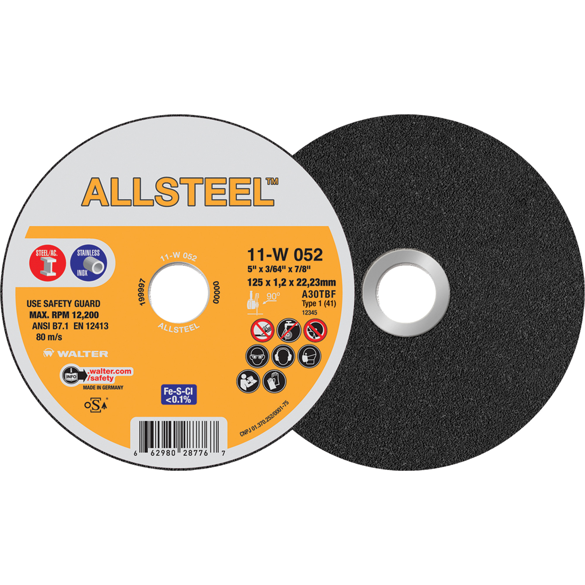 Walter Surface Technologies 11W052 AllSteel Cut-Off Wheel, 5