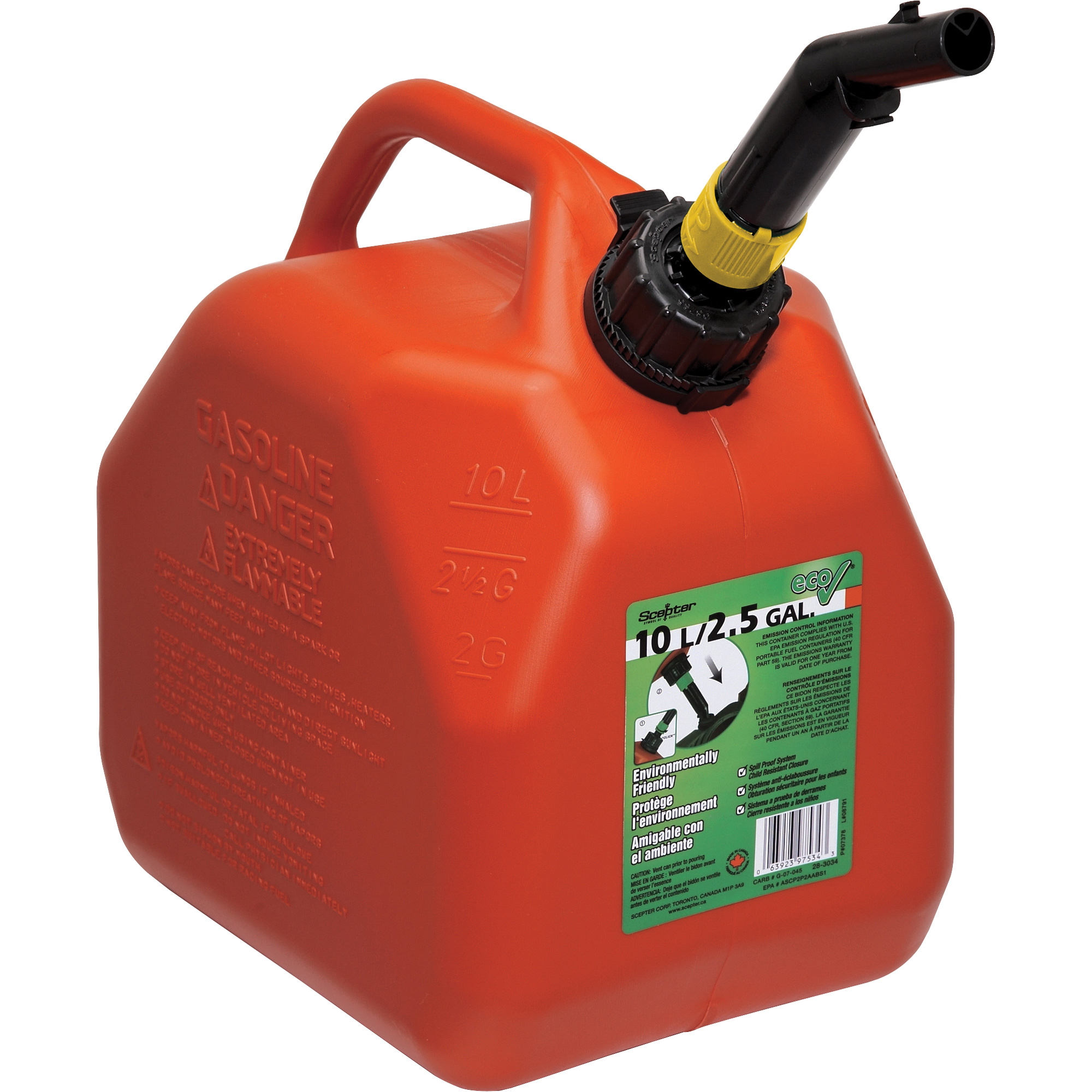 Scepter 07378 Eco® Gas Cans, 2.5 US gal./9.46 L, Red, CSA