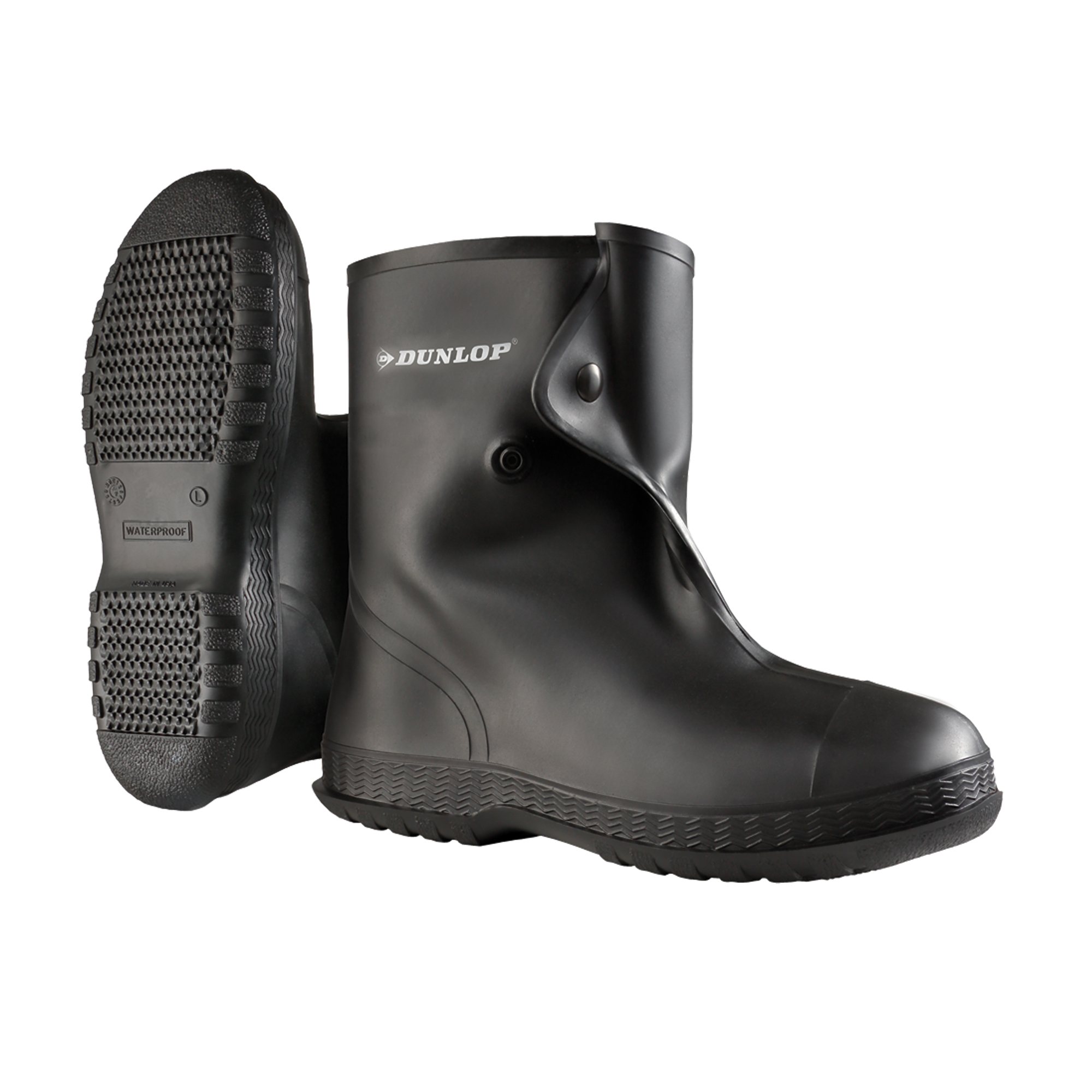 Dunlop Protective Footwear 10 Black Overboots PVC Snap Closure Fits Men s 12 13 86020 XL
