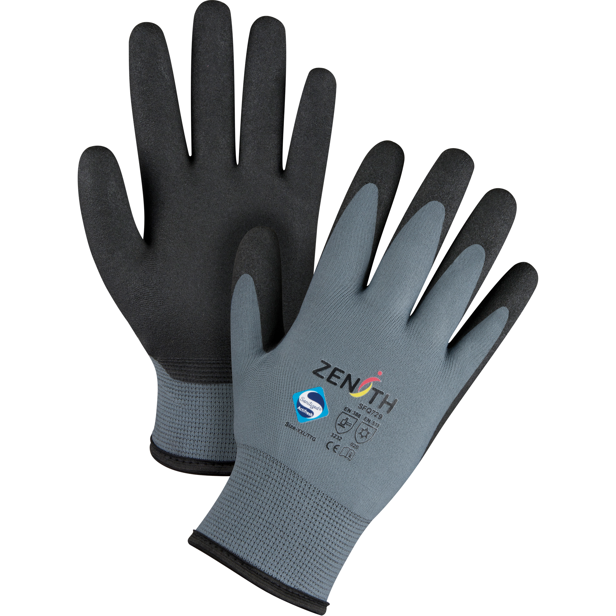 Zenith Safety Products SFQ729 ZX-30° Premium Coated Gloves, 11/2X
