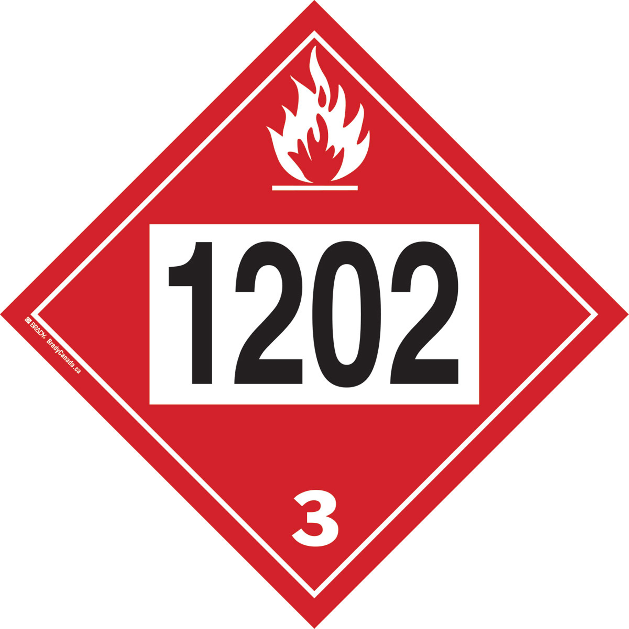 BRADY 1202 Fuel Oil Flammable Liquid TDG Placard, Adhesive Vinyl