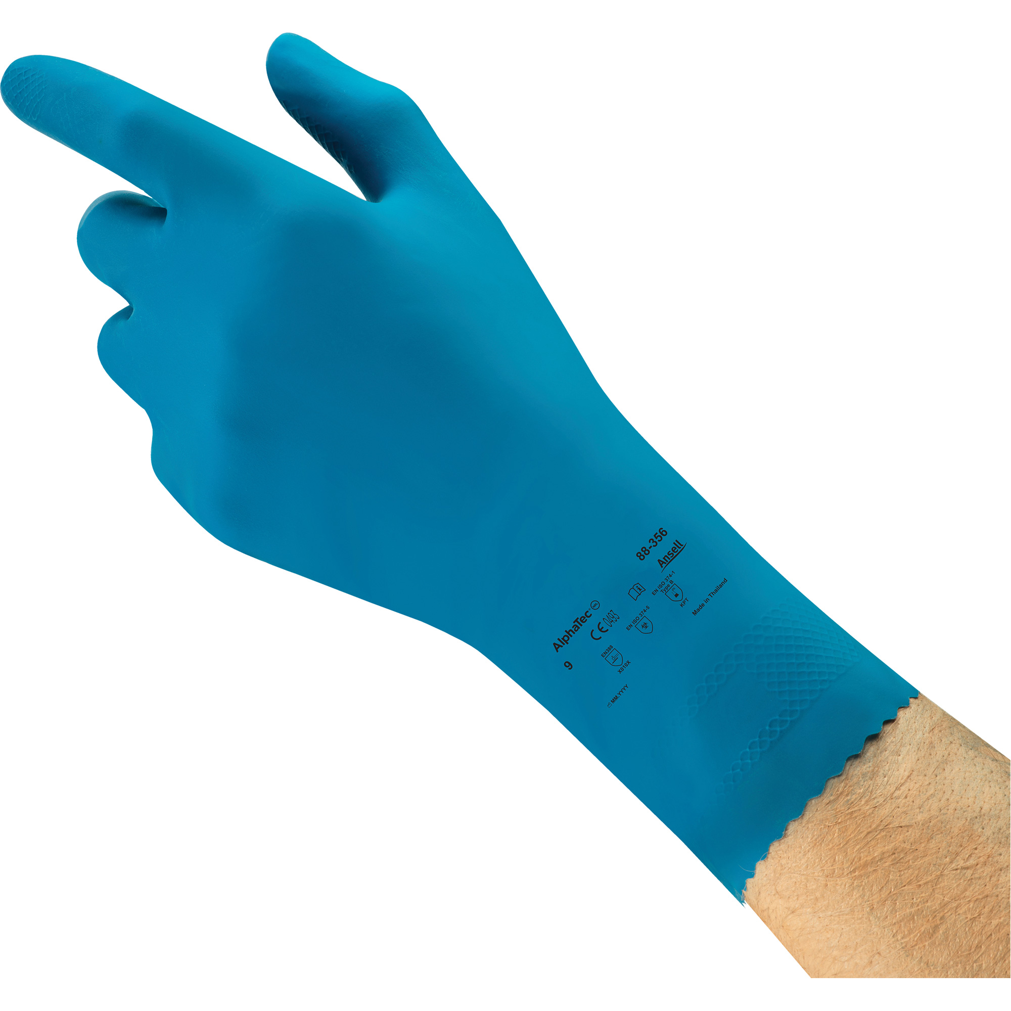 ANSELL AlphaTec® 88356 ChemicalResistant FoodProcessing Gloves, Size 8, 12" L, Rubber Latex