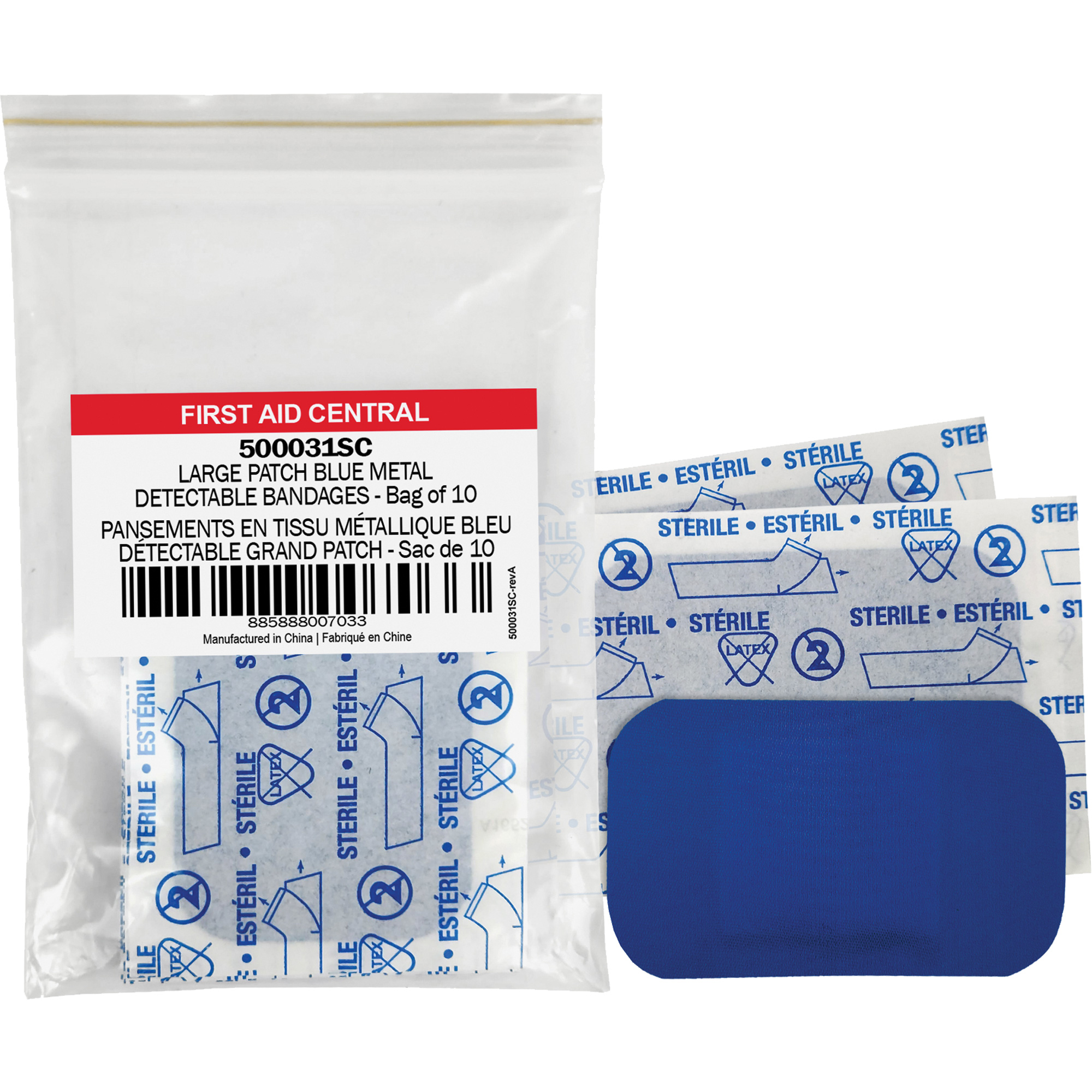 FIRST AID CENTRAL 500031SC Blue Adhesive Bandages, Rectangular/Square