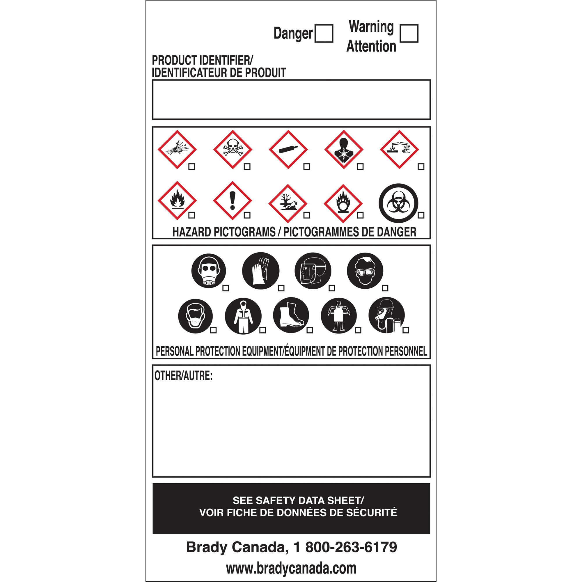 Brady 08660 OTS WHMIS Labels, Vinyl, Sheet, 6" L x 3" W