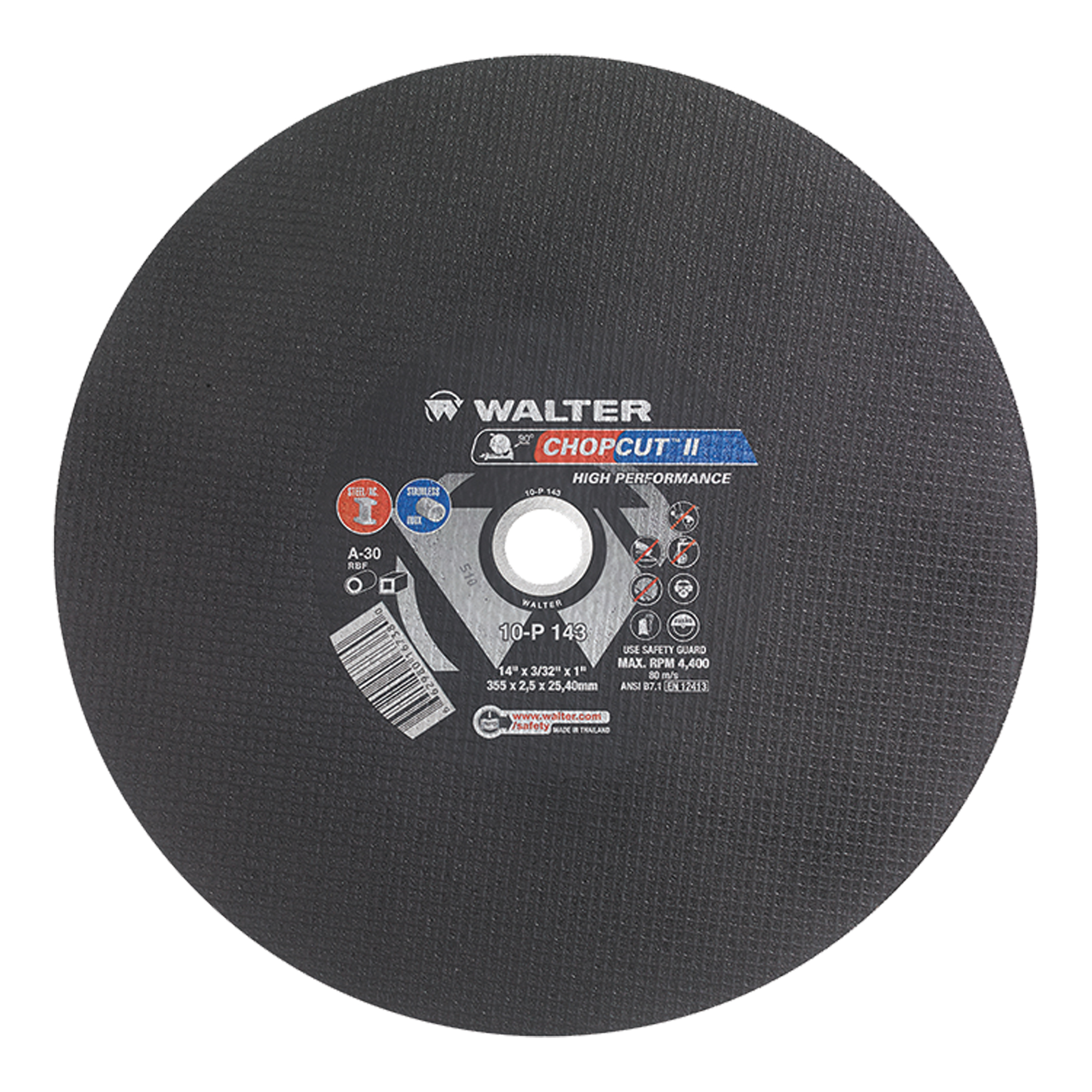 WALTER SURFACE TECHNOLOGIES Chopcut II Chop Saw CutOff Wheel, 14" x 3/