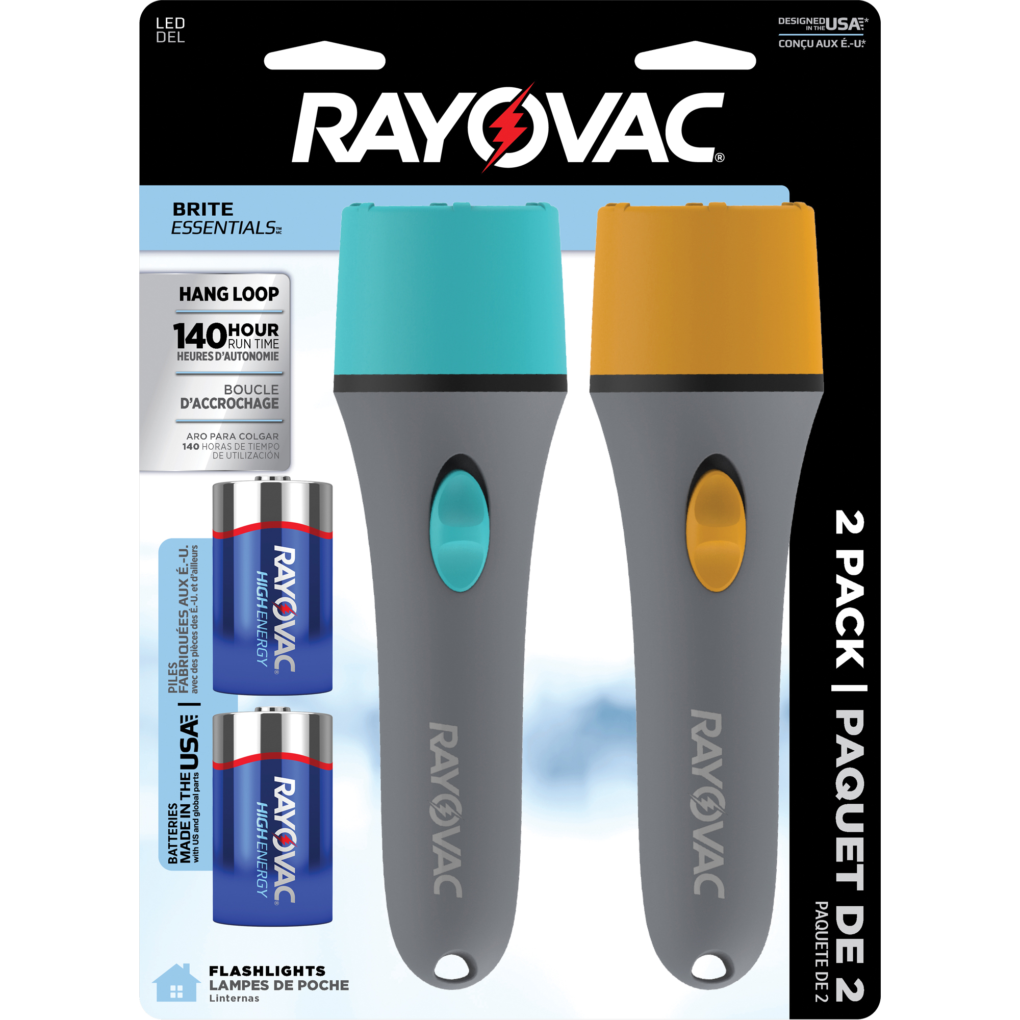 RAYOVAC Brite Essentials Hang Loop Flashlight Twin Pack, LED, 20 Lumens